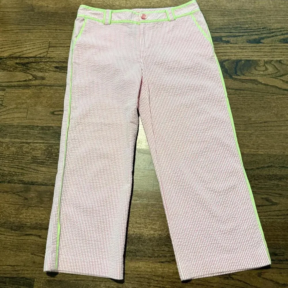 Lilly Pulitzer NADIA CAPRI Pink & White Stripped Seersucker Capri Pants Size 4 - Picture 1 of 5